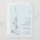 Invitation Script moderne élégant Bleu Garçons Baptême (Devant)