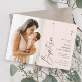 Invitation Script moderne élégant filles Photo Baptême