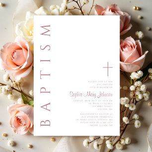 Invitation Script moderne élégant Filles roses Baptême