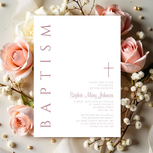Invitation Script moderne élégant Filles roses Baptême