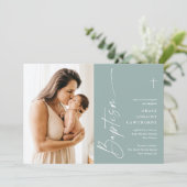 Invitation Script moderne élégant Genre Neutre Photo Baptême (Debout devant)