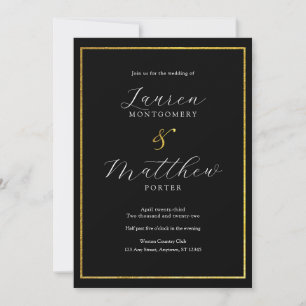 Invitation Script moderne élégant Mariage noir et or