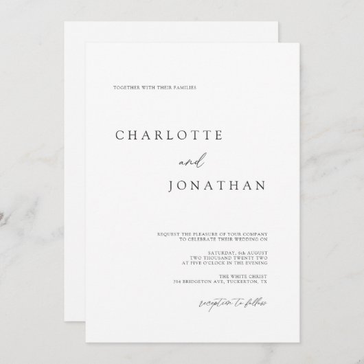 Invitation Script moderne élégant noir et blanc Mariage Invi (Devant / Derrière)