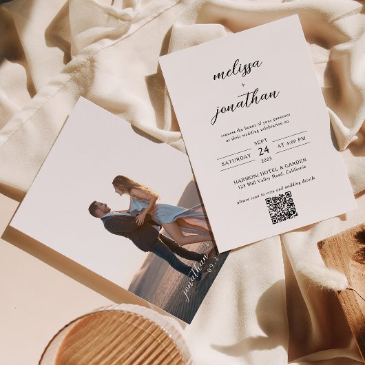 Invitation Script moderne élégant Photo Code QR Rsvp Mariage