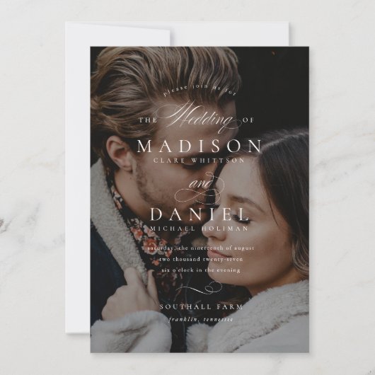 Invitation Script moderne élégant QR Code Mariage photo (Devant)