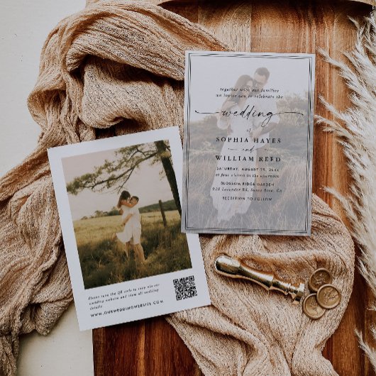 Invitation Script moderne élégant QR Code Photo Budget Mariag