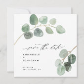 Invitation Script moderne élégant vintage non photo eucalyptu (Devant)