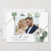 Invitation Script moderne élégante photo vintage eucalyptus (Devant)