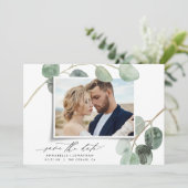 Invitation Script moderne élégante photo vintage eucalyptus (Debout devant)