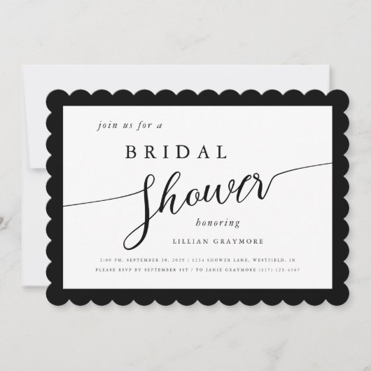 Invitation Script moderne encadré noir & blanc Fête des marié (Devant)