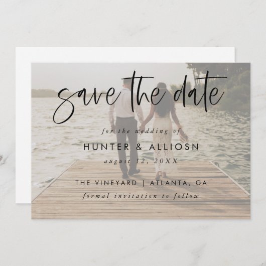 Invitation Script Moderne Enregistrer La Date | Flyer budgéta (Devant / Derrière)