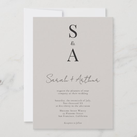 Invitation Script moderne et élégant et Mariage de monogramme (Devant)
