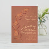 Invitation Script moderne et feuilles d'automne Mariage en te (Debout devant)