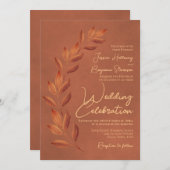 Invitation Script moderne et feuilles d'automne Mariage en te (Devant / Derrière)