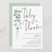 Invitation Script moderne Eucalyptus bébé dans douche en fleu (Devant / Derrière)