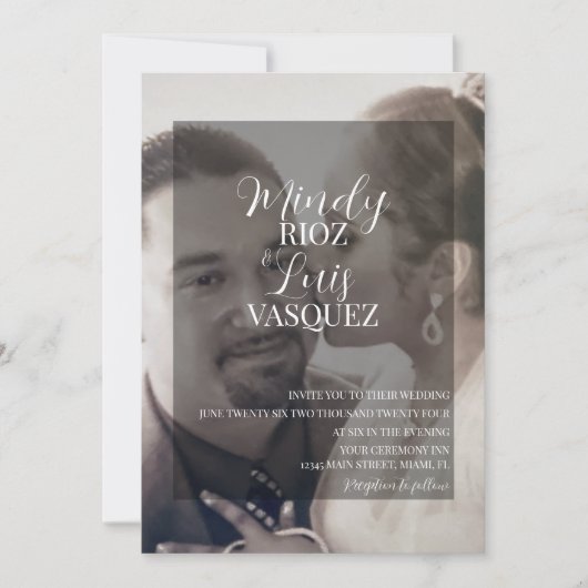 Invitation Script moderne Faux Velum Mariage photo transparen (Devant)