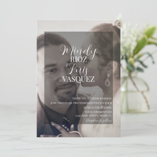 Invitation Script moderne Faux Velum Mariage photo transparen (Debout devant)