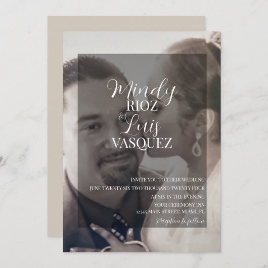 Invitation Script moderne Faux Velum Mariage photo transparen (Devant / Derrière)