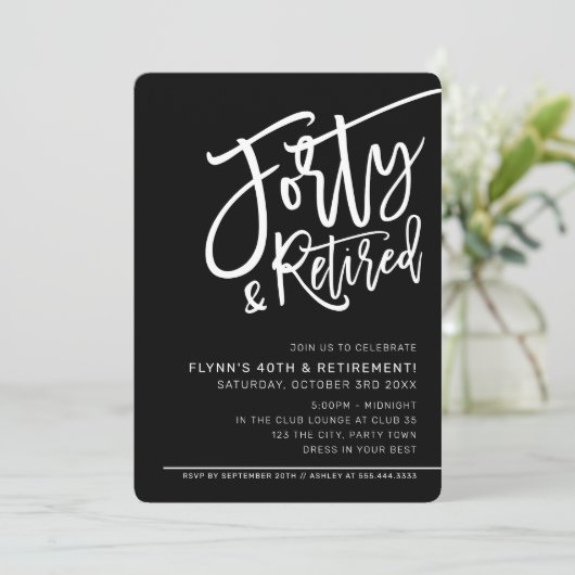 Invitation SCRIPT MODERNE Fête de 40e anniversaire retraité n (Debout devant)