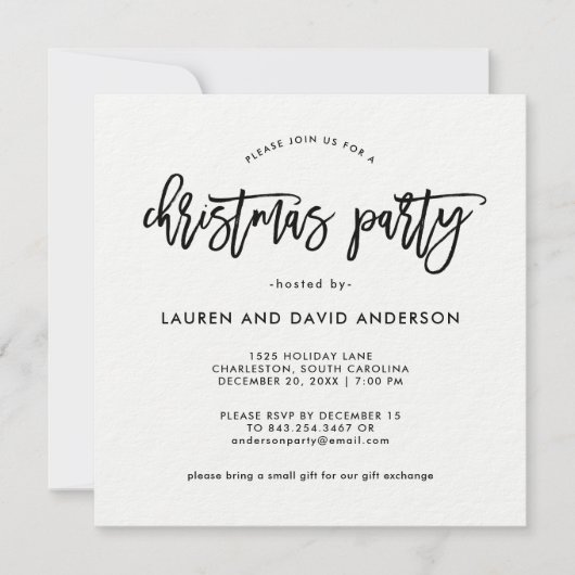 Invitation Script moderne | Fête de Noël noire et blanche (Devant)