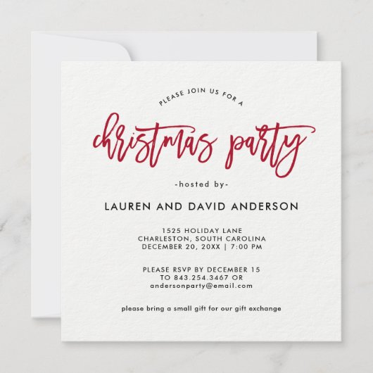 Invitation Script moderne | Fête de Noël rouge et blanc (Devant)