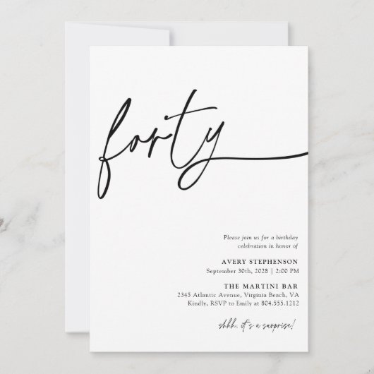 Invitation Script moderne fête du trentième anniversaire (Devant)