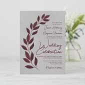 Invitation Script moderne Feuilles de Bourgogne sur Mariage g (Debout devant)