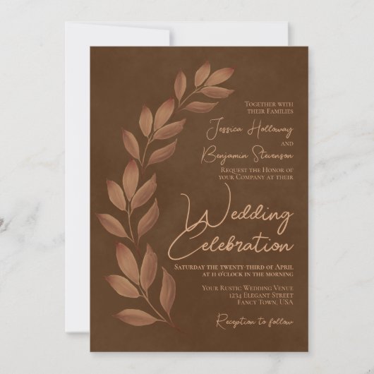 Invitation Script moderne & Feuilles de chute Châtaigner Mari (Devant)