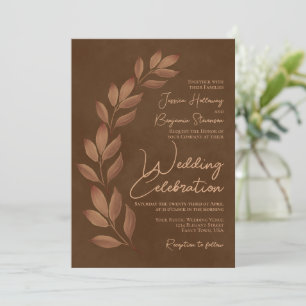 Invitation Script moderne & Feuilles de chute Châtaigner Mari
