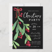 Invitation Script moderne Floral Mistletoe Xmas Fête Noir (Devant)