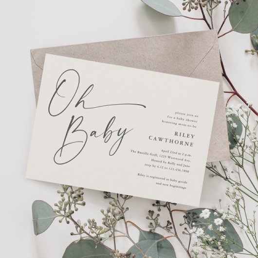 Invitation Script moderne Genre Neutre Oh Baby shower