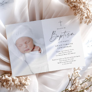 Invitation Script moderne Genre Neutre Photo Baptême