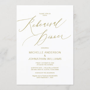 Invitation Script moderne, Gold, Dîner de répétition Mariage