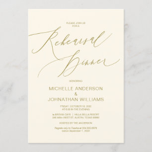 Invitation Script moderne, Gold, Dîner de répétition Mariage