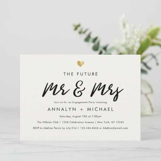 Invitation Script moderne Gold Future M. et Mme Fiançailles (Debout devant)
