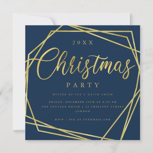 Invitation Script MODERNE Gold Marine Foil Frame de Noël (Devant)
