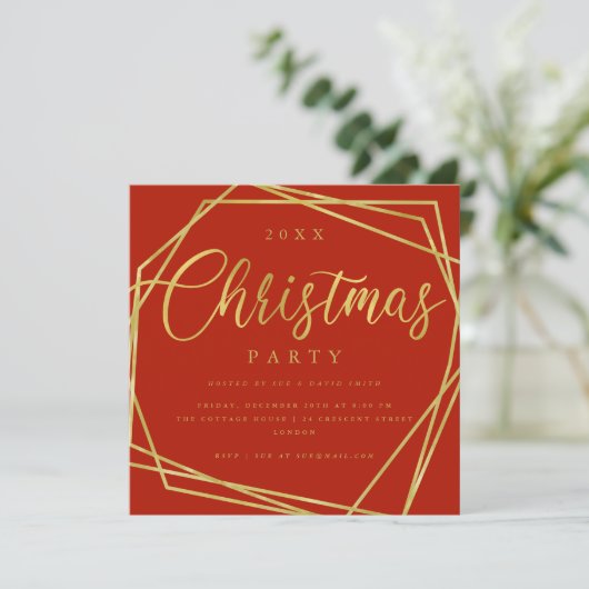 Invitation Script MODERNE Gold Red Foil Frame de Noël (Debout devant)