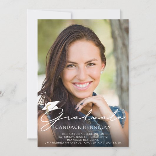 Invitation Script moderne Graduate 5 photo couleur personnali (Devant)