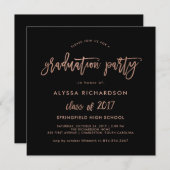 Invitation Script moderne | Graduation Party Faux Rose Gold (Devant / Derrière)