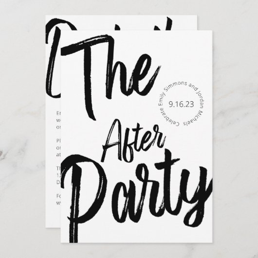 Invitation Script moderne Gras Noir Blanc Après Mariage de fê (Devant / Derrière)