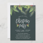 Invitation Script moderne Green Holly Leaf fête de Noël (Devant)