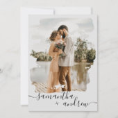 Invitation Script moderne gris brosse 2 photos mariage (Devant)