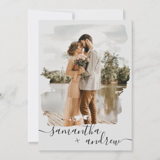 Invitation Script moderne gris brosse 2 photos mariage (Devant)