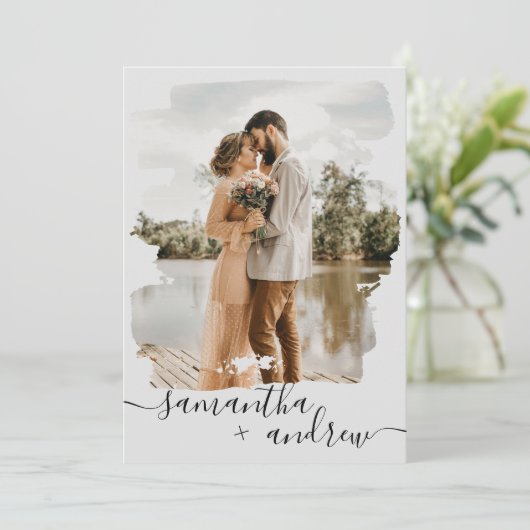 Invitation Script moderne gris brosse 2 photos mariage (Debout devant)