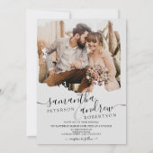 Invitation Script moderne gris brosse 2 photos mariage (Dos)