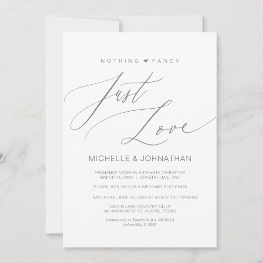 Invitation Script Moderne, Gris, Réception de Mariage en Inti (Devant)