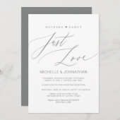 Invitation Script Moderne, Gris, Réception Mariage Elopement (Devant / Derrière)