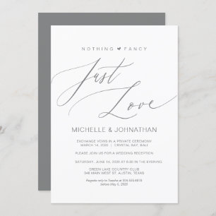 Invitation Script Moderne, Gris, Réception Mariage Elopement