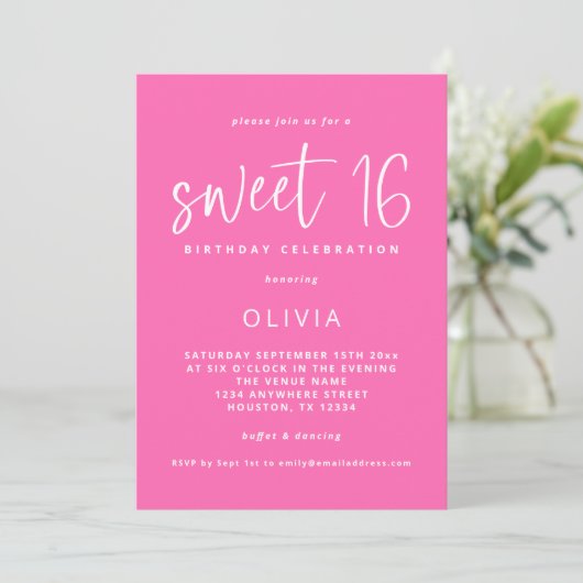 Invitation Script moderne Hot rose Sweet 16 Anniversaire fête (Debout devant)