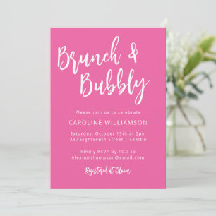 Invitation Script moderne Hot rose tendance Brunch Bubbly Dou